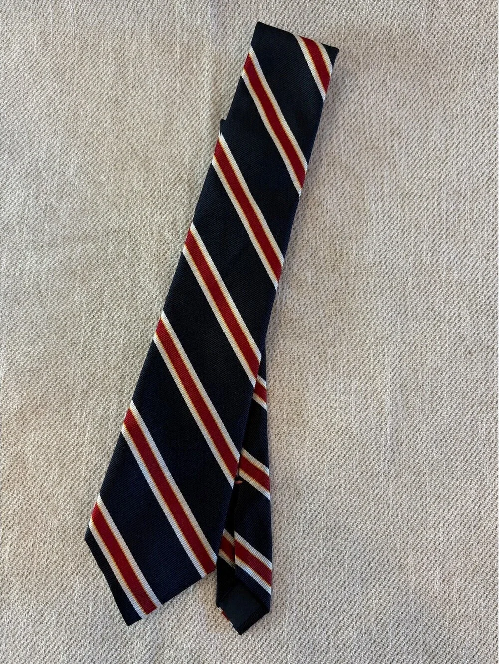 Vintage Rooster Ruffler Collection Rep Stripe Ivy League Tie - Navy, Red, Blue